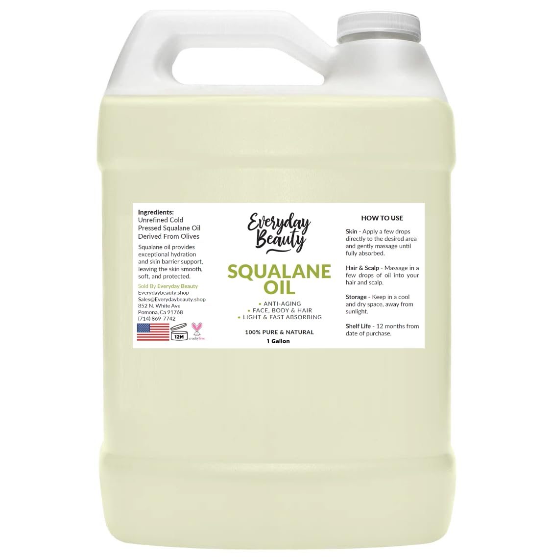 Amazon.com: Squalane Oil Bulk - 1 Gallon 100% Pure & Natural Plant